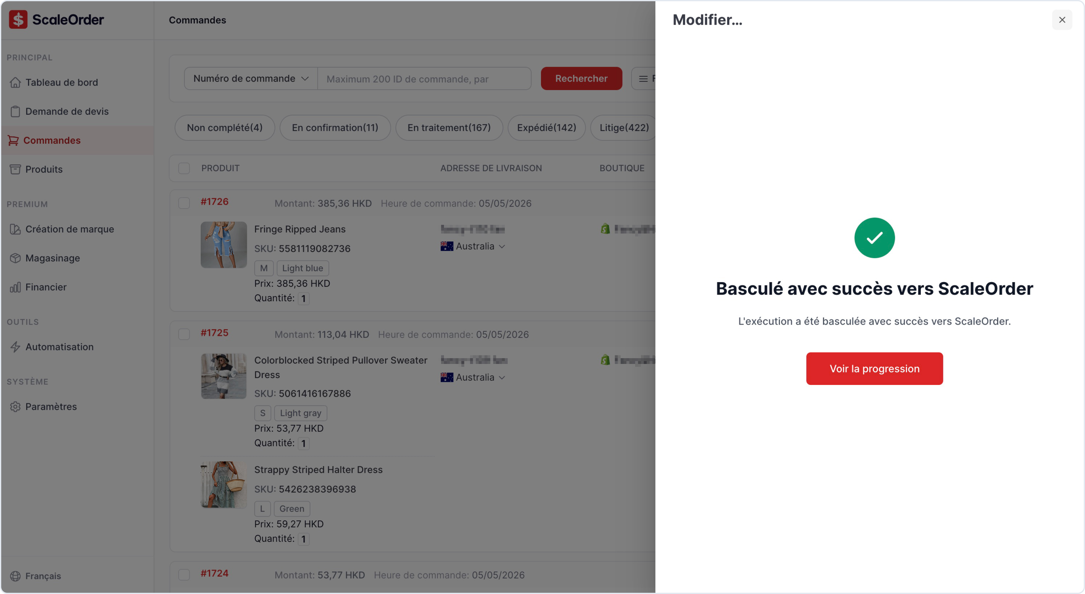 Modifier le fulfillment — message de succès et progression — ScaleOrder (3)