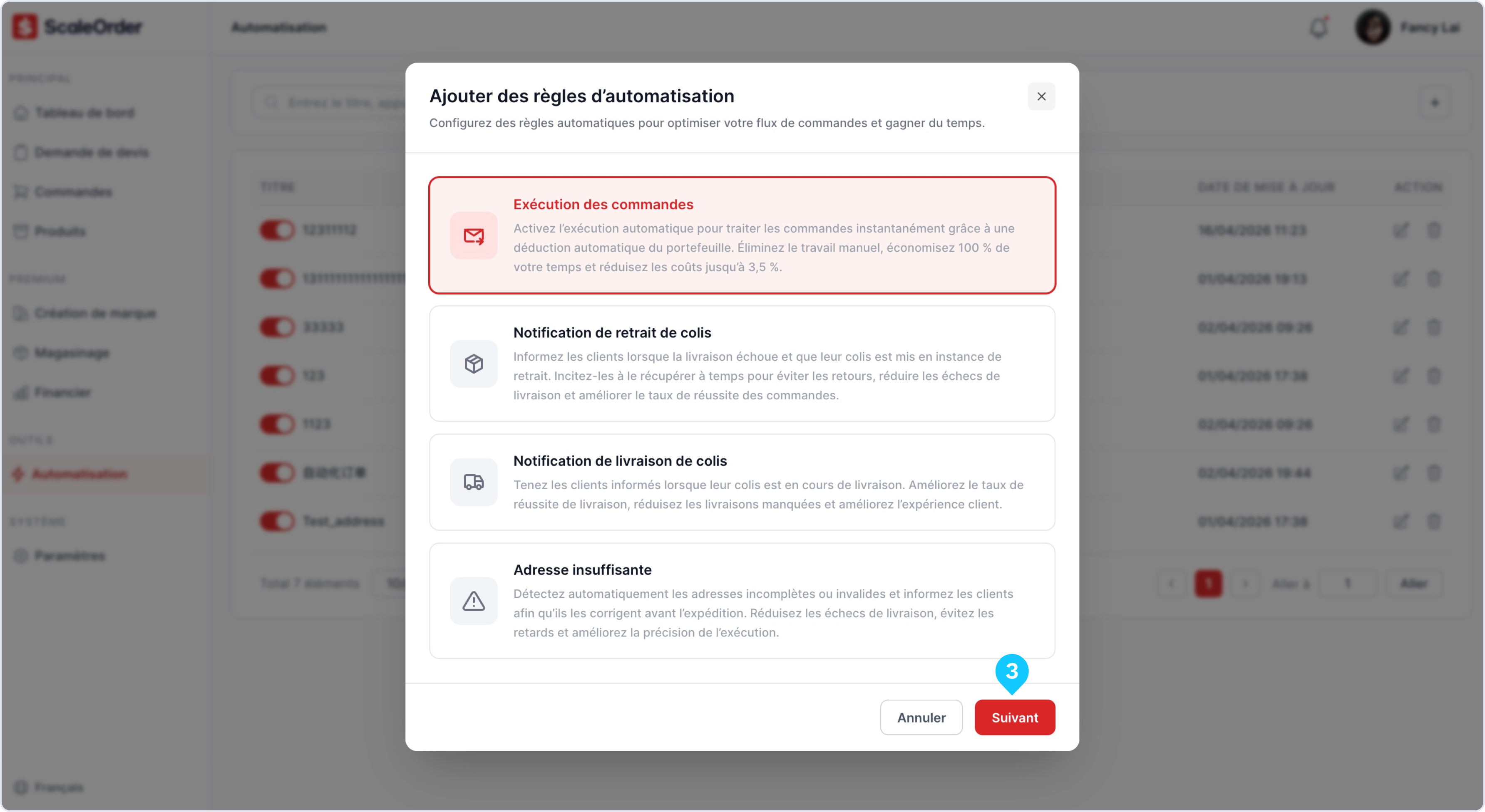 Automatisation — configuration des règles — ScaleOrder (2)