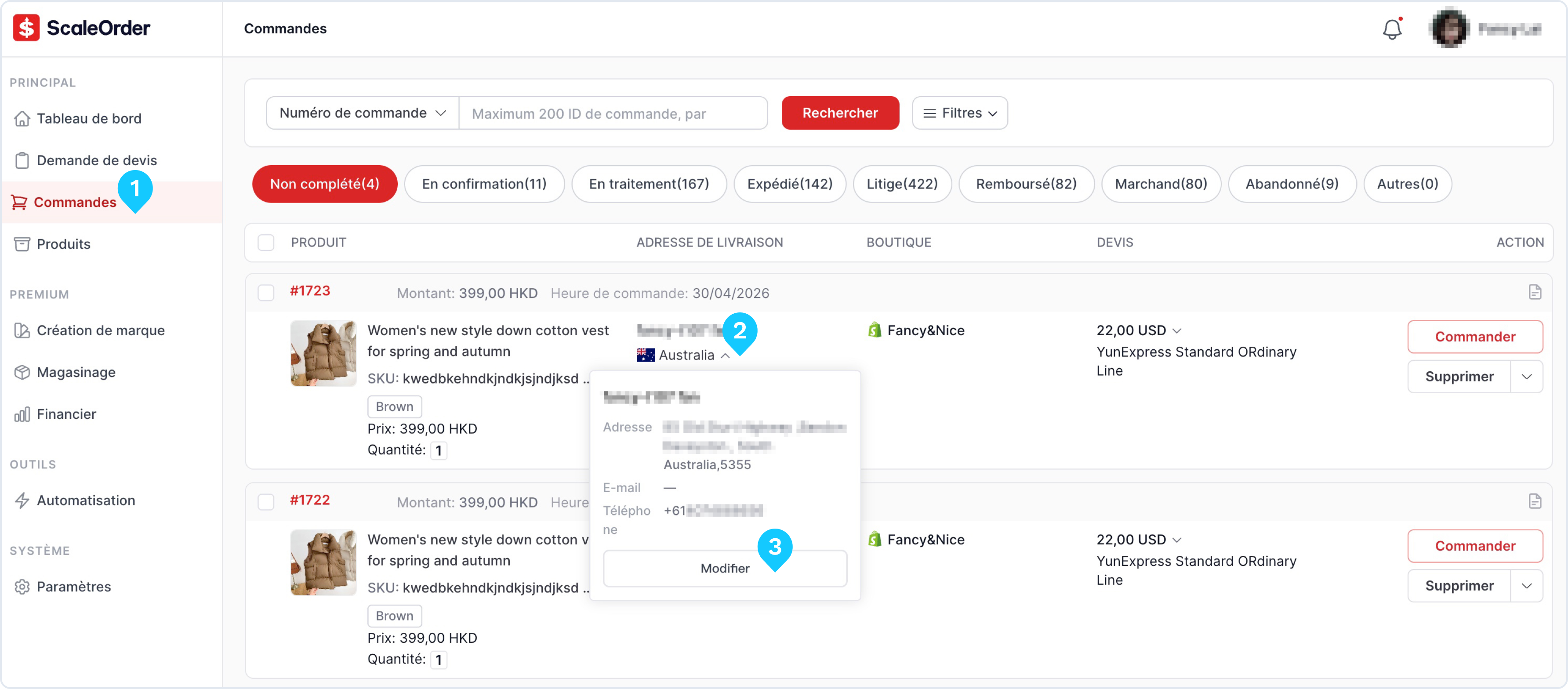 Modifier l'adresse de livraison — avant paiement — ScaleOrder (1)