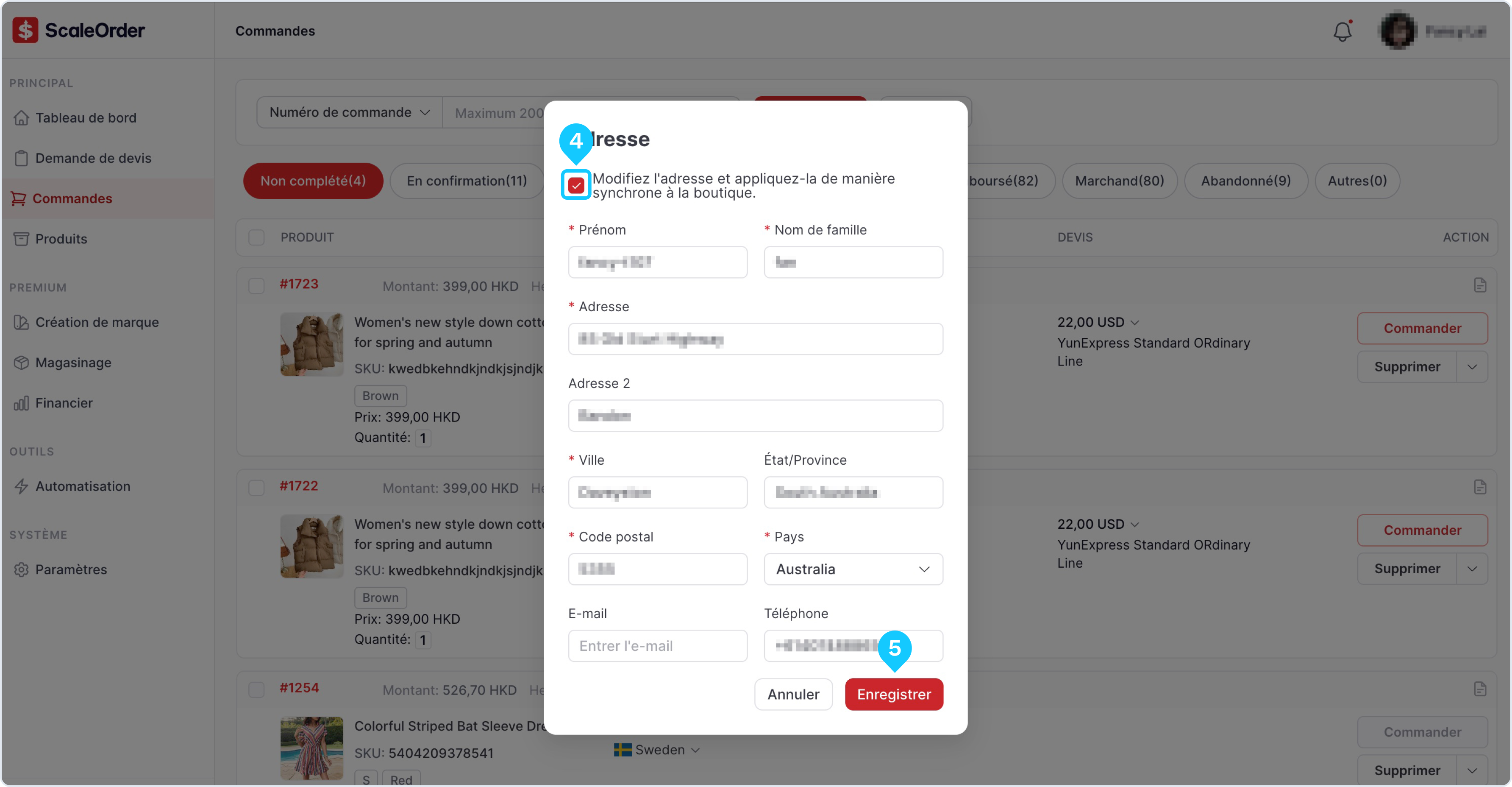 Modifier l'adresse de livraison — après paiement — ScaleOrder (2)