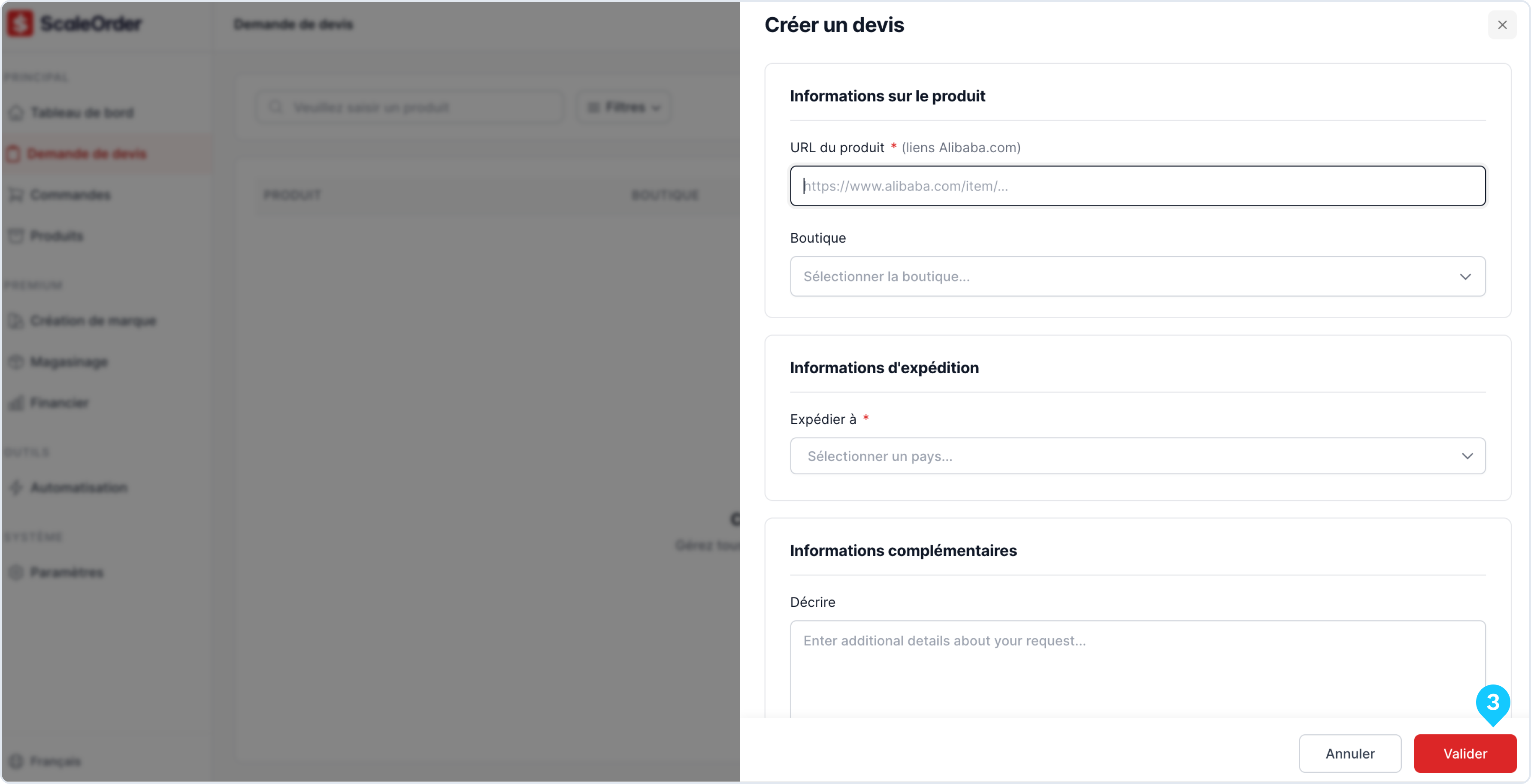 Validation du formulaire de devis — ScaleOrder