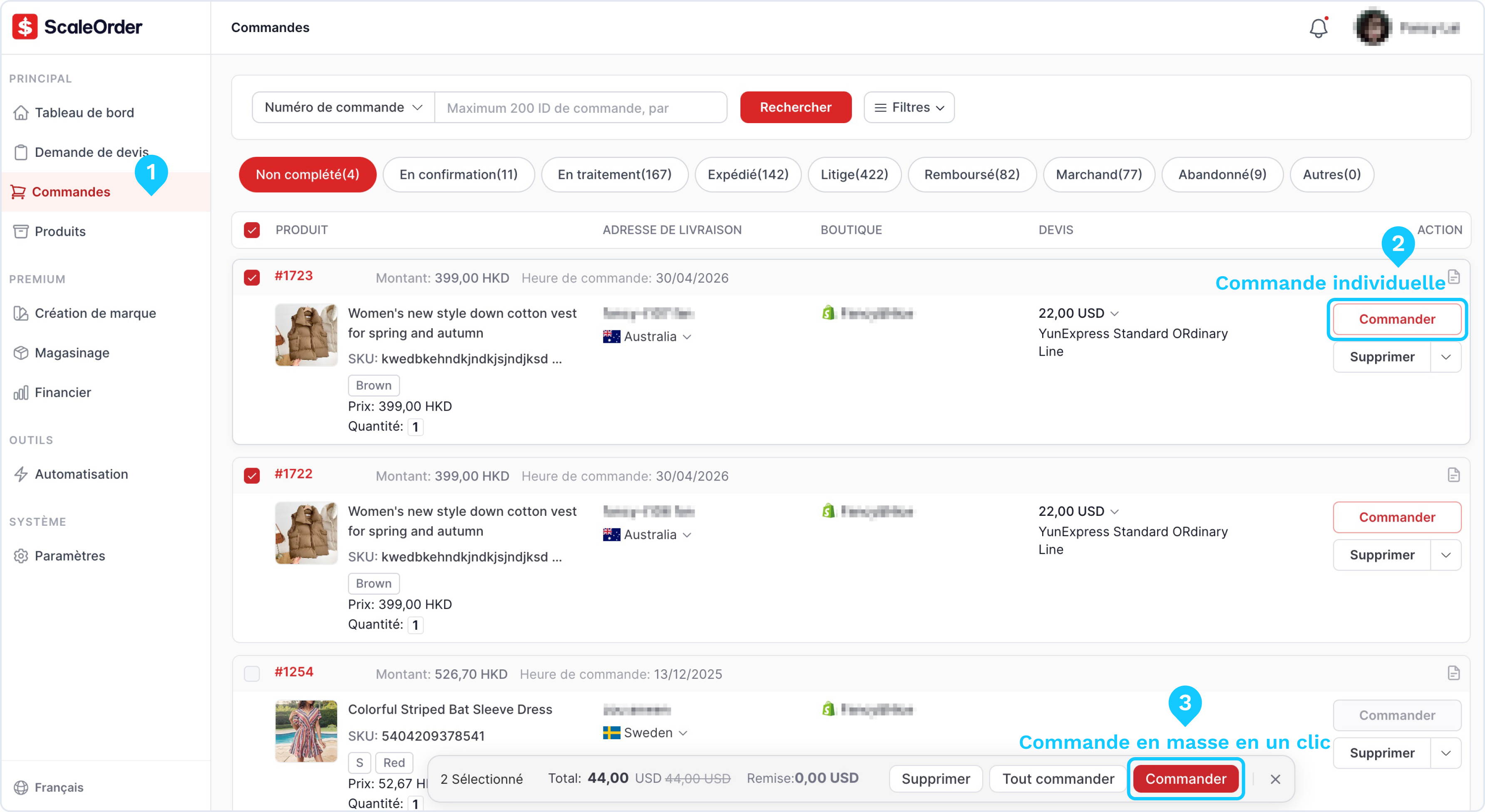 Informations sur l'exécution de la commande — ScaleOrder (aperçu 1)