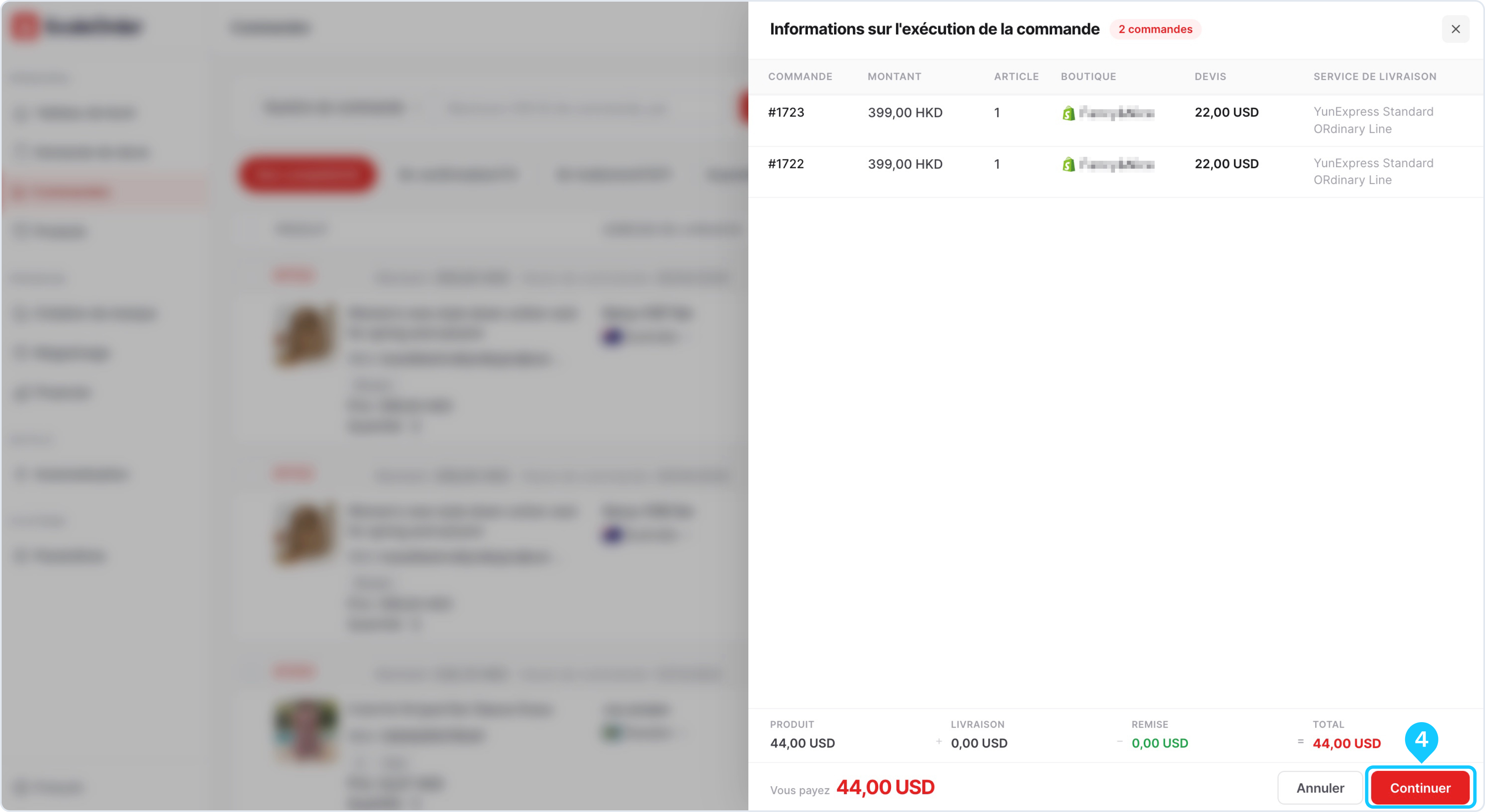 Informations sur l'exécution de la commande — ScaleOrder (aperçu 2)